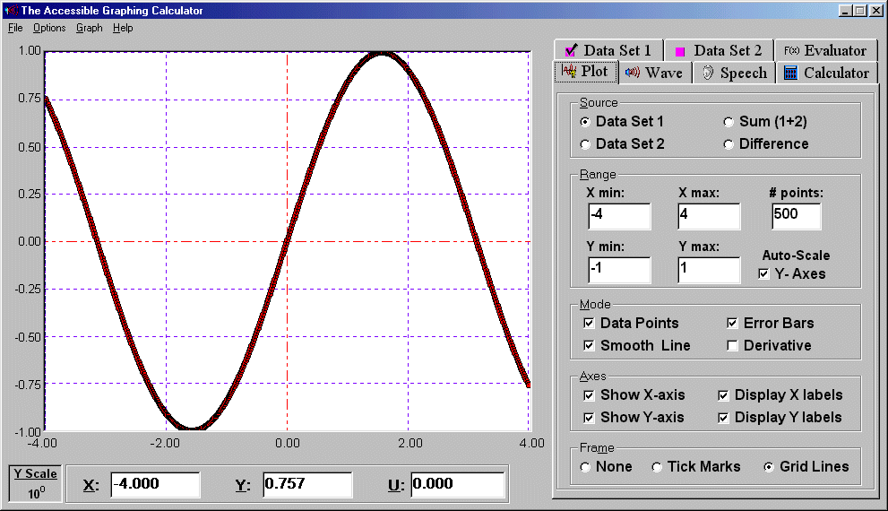 Screen shot of the graph of sin(x)